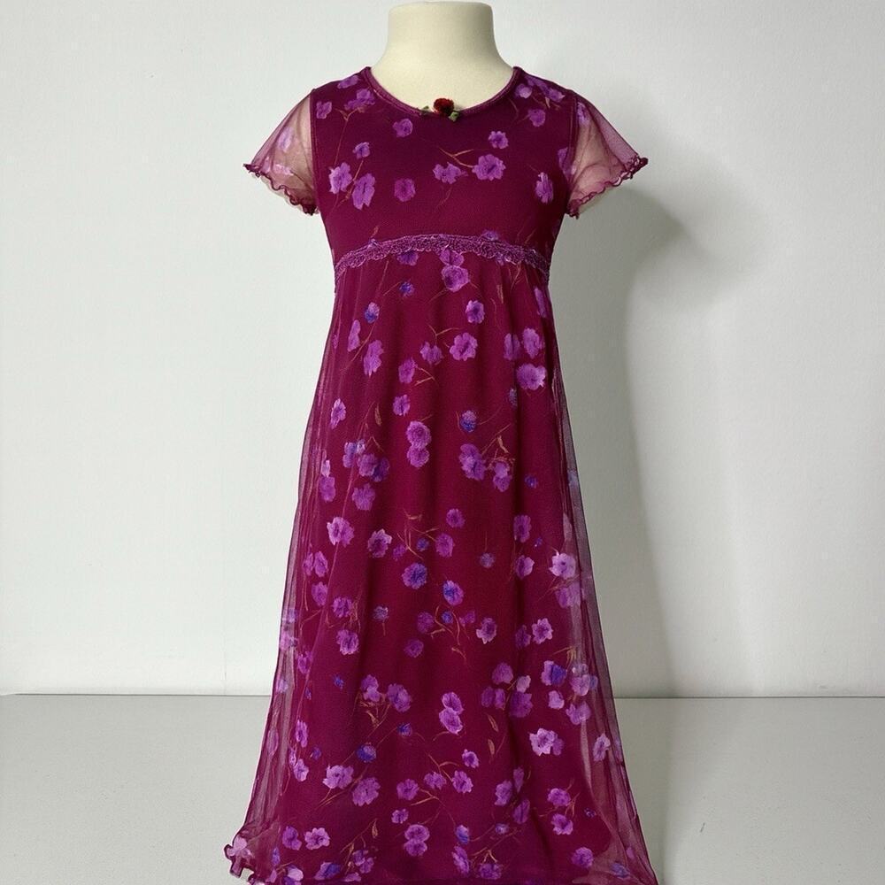 Vintage 90s Goth Floral Purple Plum Lilac Roses Juniors Girls 16 Sheer Whimsy